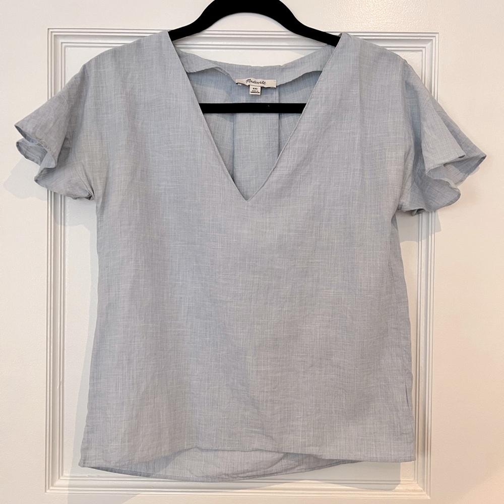 Madewell linen cotton blouse flounce sleeves